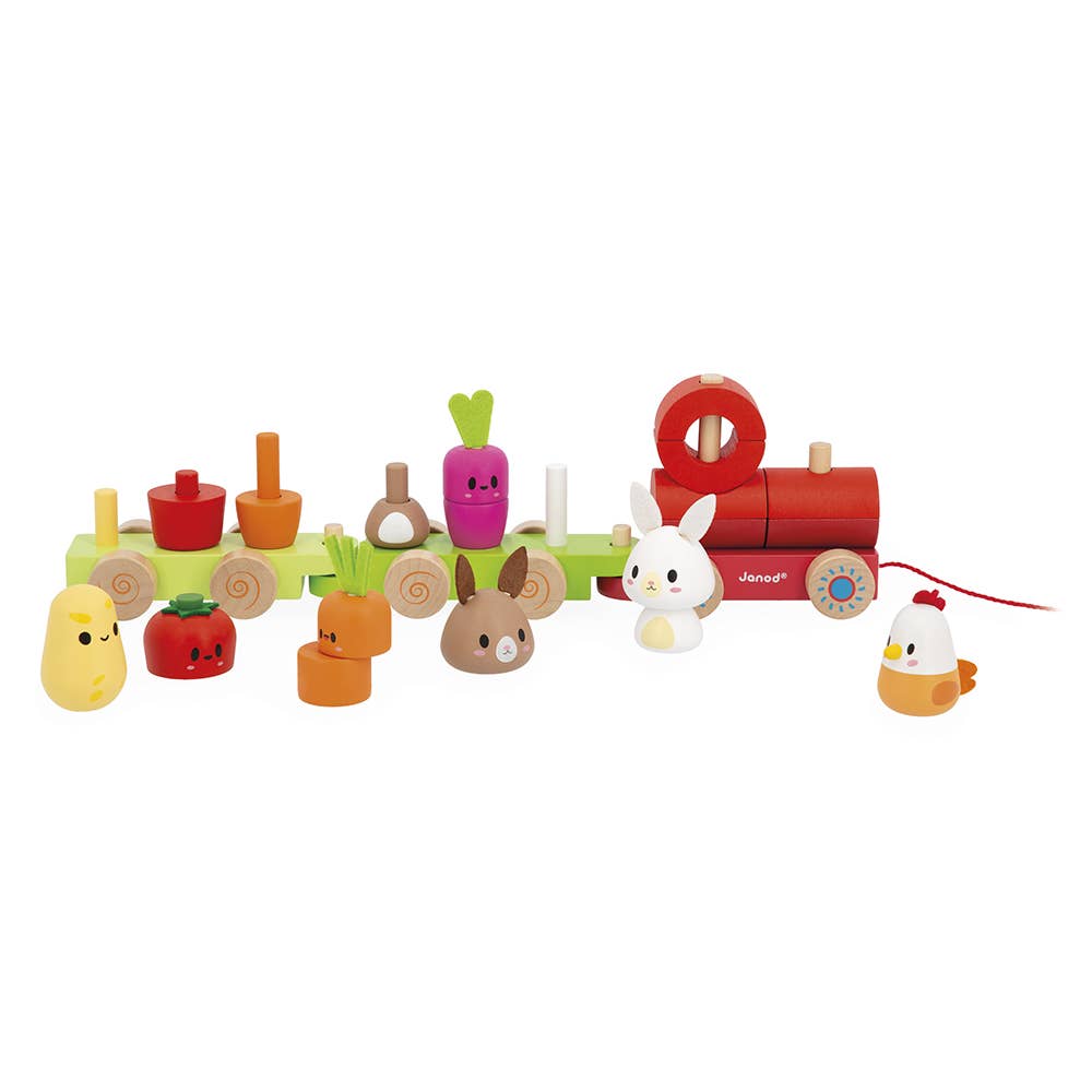 Farm | Pull-Along Stacker Train | 19 pieces