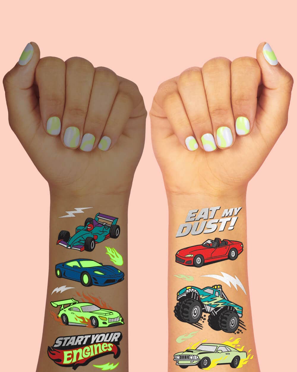 Vroom Vroom Glo | 42 foil temporary tattoos Kids Car Party