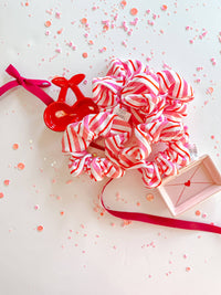 Girls Scrunchy-Red White Pink Stripe