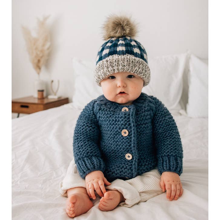 Slate Blue Garter Stitch Cardigan Sweater
