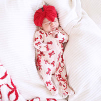 Coquette Christmas Bamboo Waffle Zipper Ruffle Footie