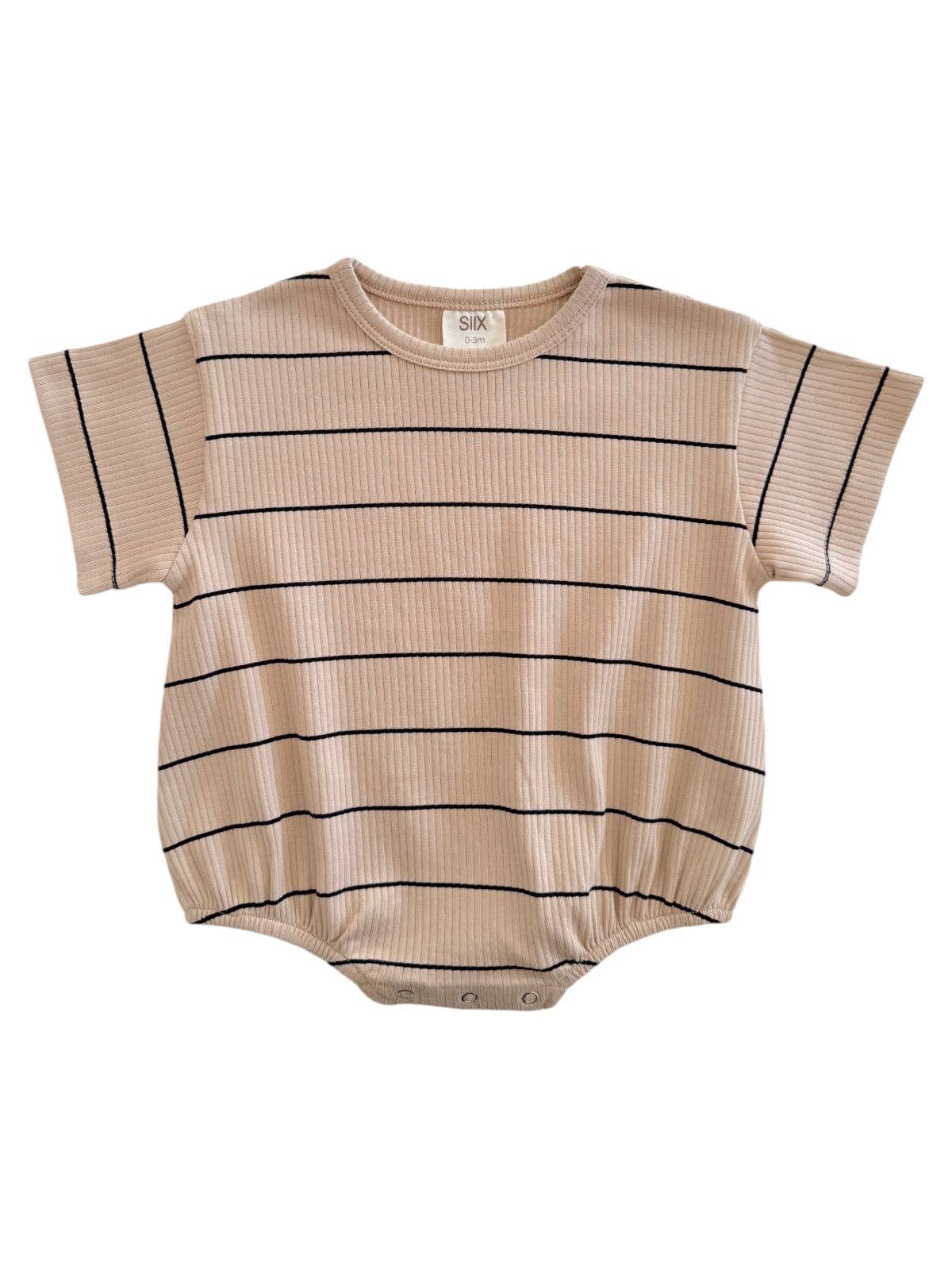 Tan/Black Stripe Organic Ribbed T-Shirt Bubble