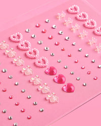 Bow And Heart Face Gems | Pink Pearls, Crystal Stickers