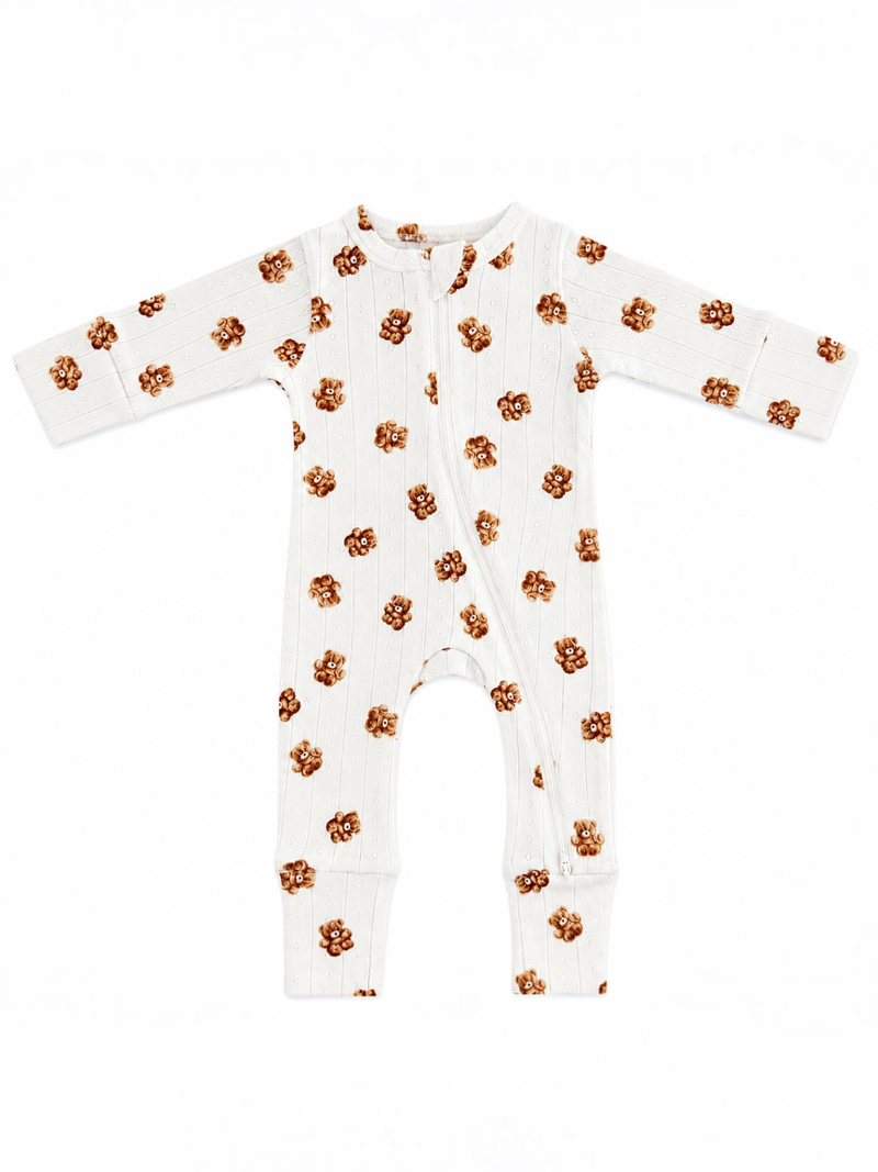 Teddy Bear Organic Pointelle 2-Way Zip Romper