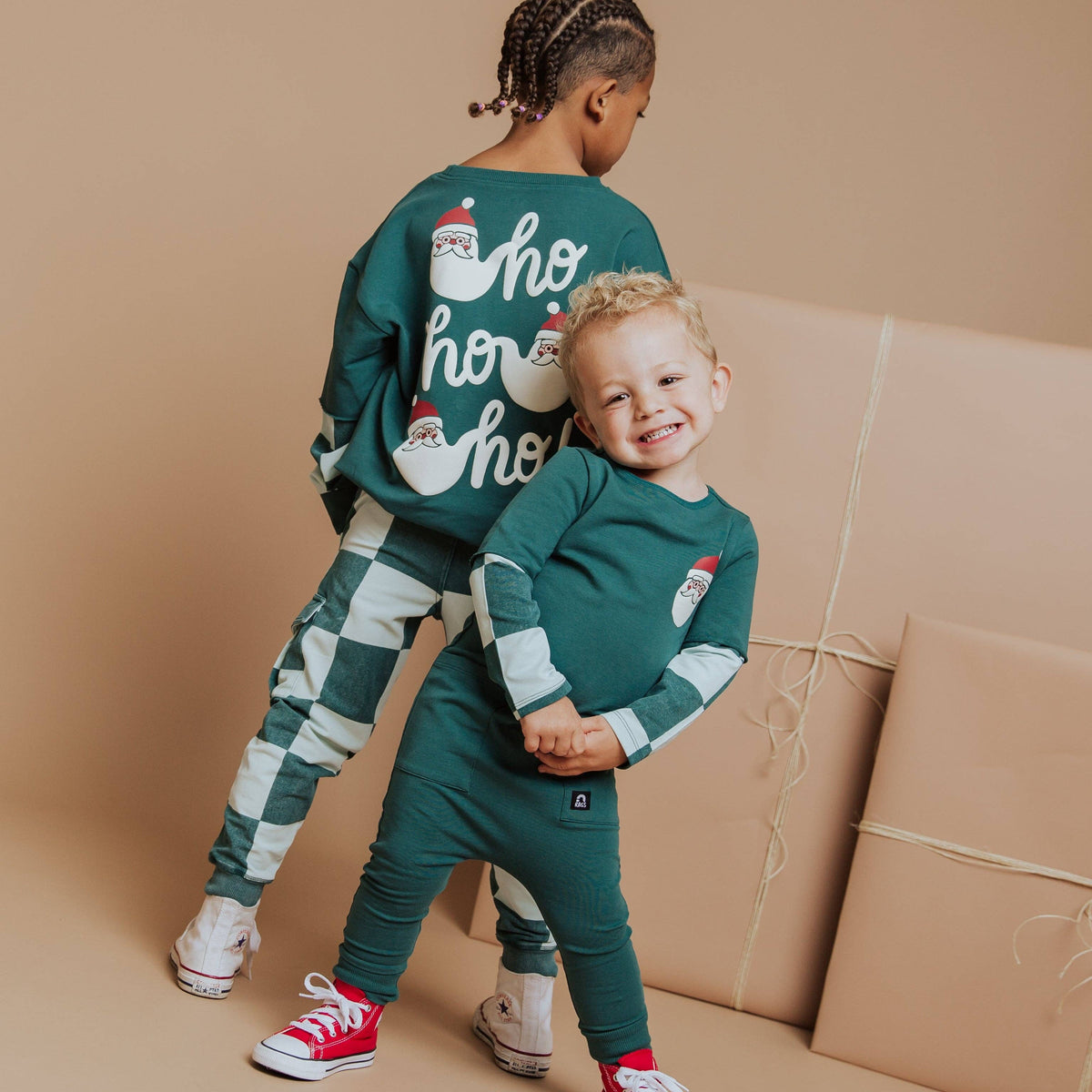 Layered Rag Romper - Ho Ho Ho Green Check