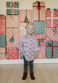 Boys Button Down in Vintage Santa