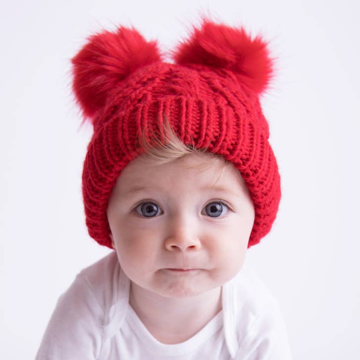 Red Fluffer Beanie Hat Baby & Kids