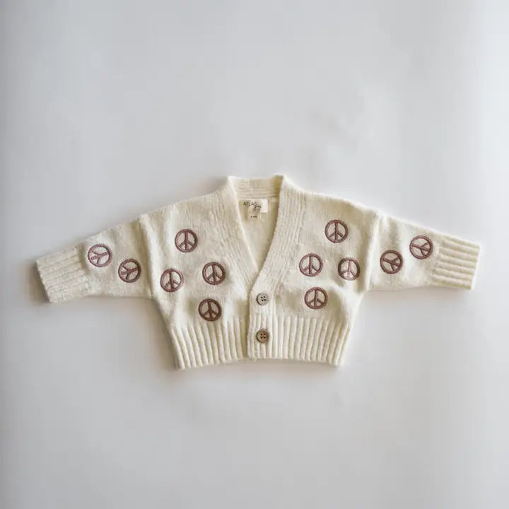 Peace Sign Knit Cropped Cardigan