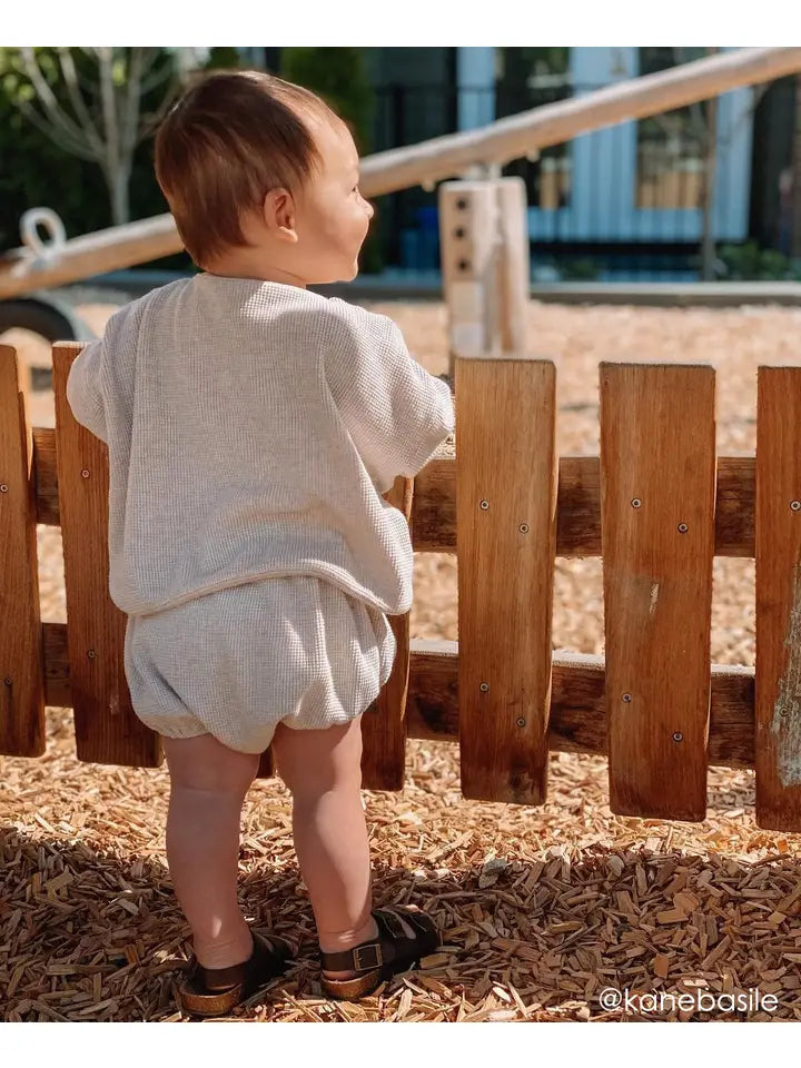 Baby Waffle Cotton Long Tee and Bloomer Set - Oat