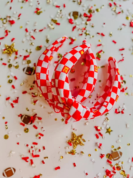 Kc Red Checkered Knotted Headband