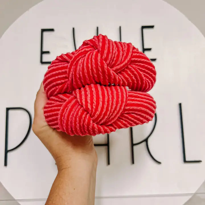 Red Ribbed Knotted Headband