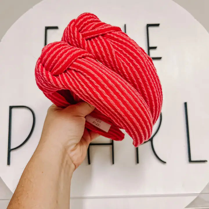 Red Ribbed Knotted Headband