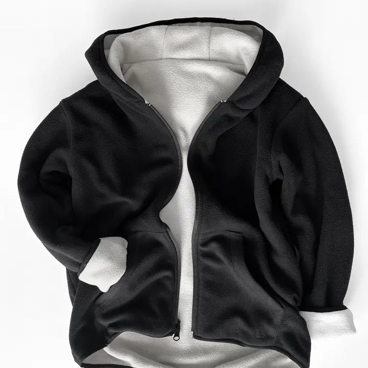 Reversible Fleece Zip Hoodie - Black