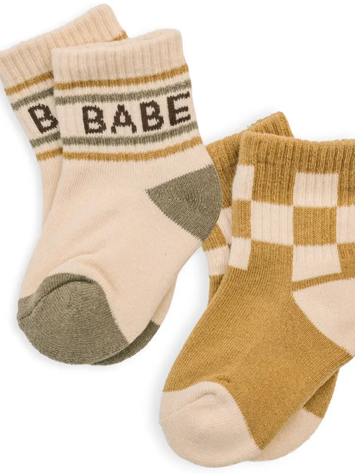 Half-Crew Baby/Toddler Socks 2-Pack, Checkered & Babe Stripe