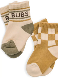 Half-Crew Baby/Toddler Socks 2-Pack, Checkered & Bubs Stripe