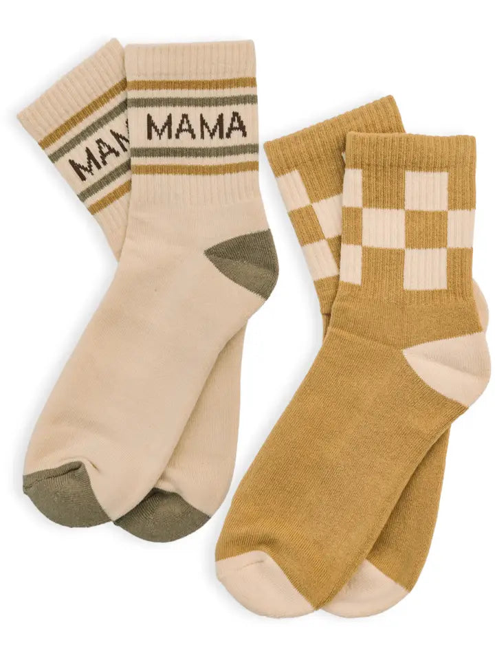 Half-Crew Womens Socks 2-Pack, Checkered & Mama Stripe