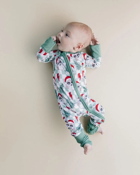 Christmas Baby Bamboo Zip Romper | Checkered Santa