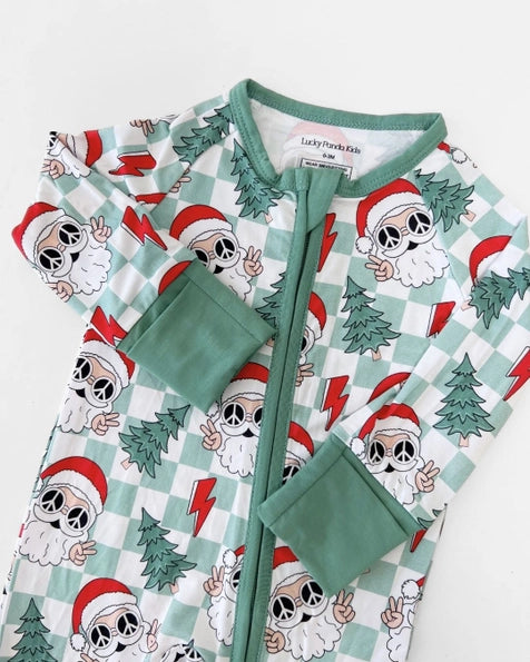 Christmas Baby Bamboo Zip Romper | Checkered Santa