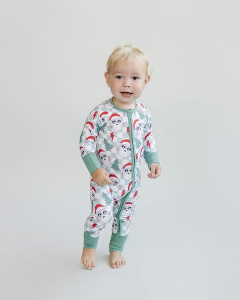 Christmas Baby Bamboo Zip Romper | Checkered Santa