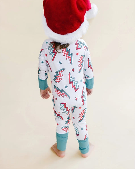 Christmas Bamboo Baby Zip Romper | Checkered Bolts