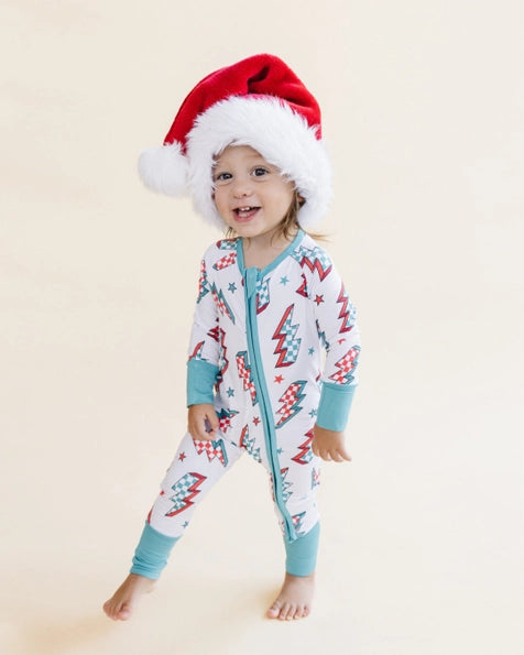 Christmas Bamboo Baby Zip Romper | Checkered Bolts