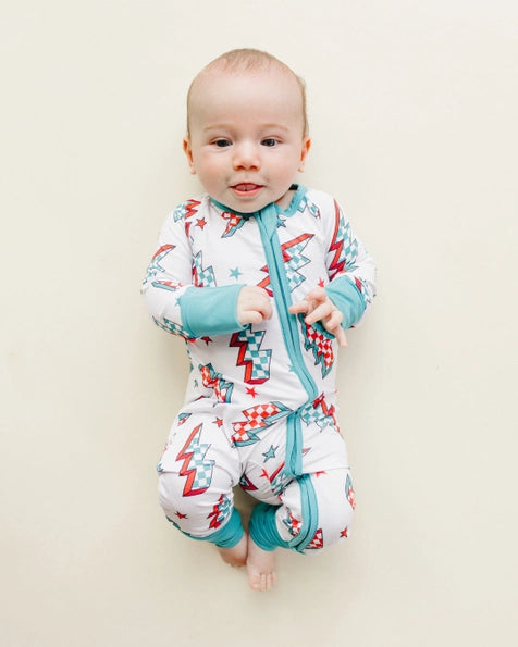 Christmas Bamboo Baby Zip Romper | Checkered Bolts