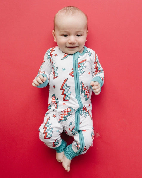 Christmas Bamboo Baby Zip Romper | Checkered Bolts