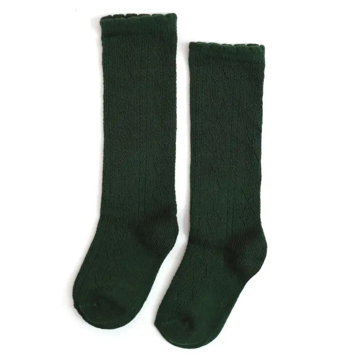 Scalloped Fancy Knee High Socks - Forest