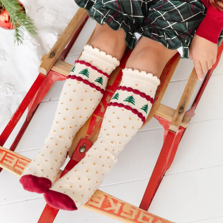 Tree Farm Scalloped Knee High Socks