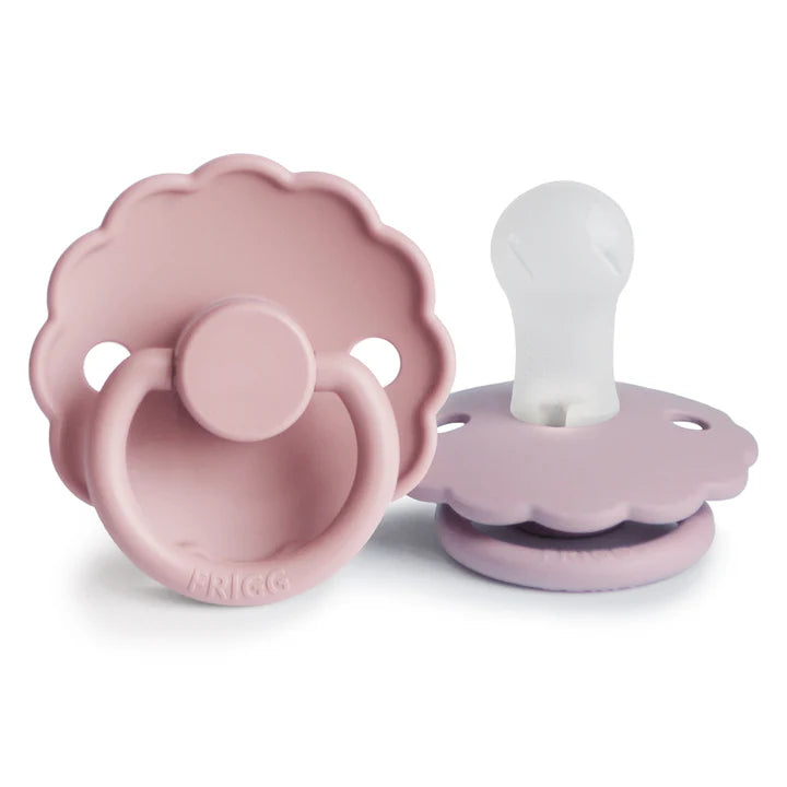 FRIGG Daisy Silicone Pacifier 2-Pack Baby Pink Soft Lilac 0-6 Months