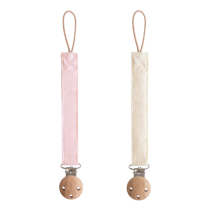 Linen Pacifier Clip 2-Pack Blush/Cream