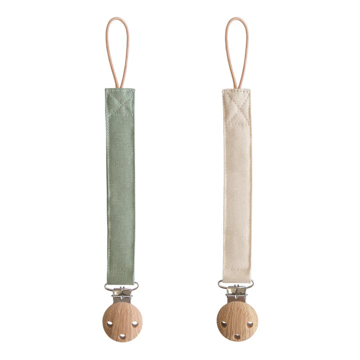 Linen Pacifier Clip 2-Pack Olive/Shifting Sand