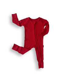 Zip Romper - Red Ribbed