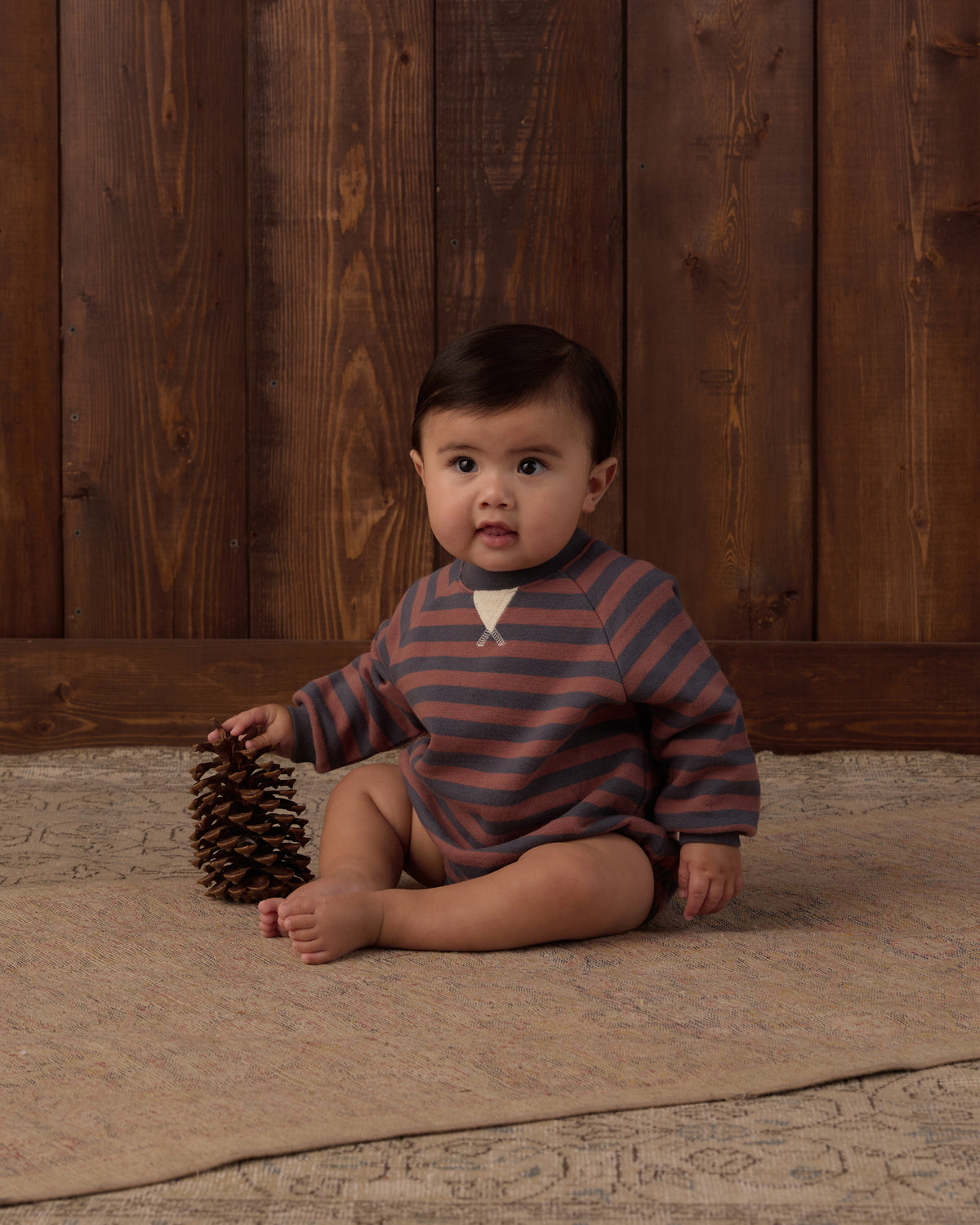 Crew Neck Romper Mulberry Stripe