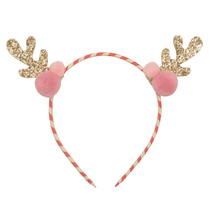 Striped Pom Pom Reindeer Headband