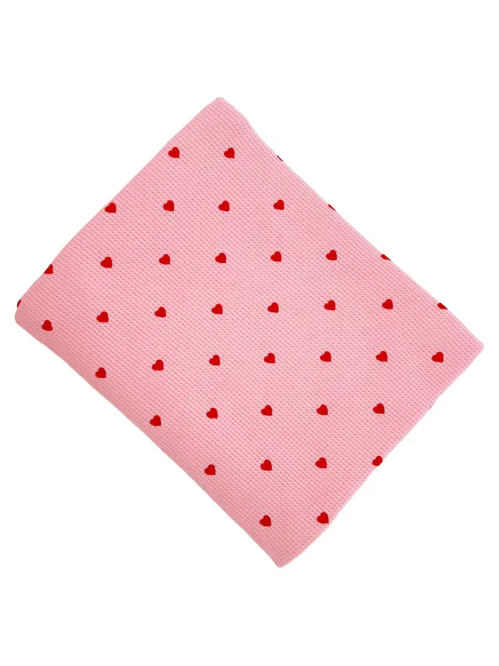 Organic Cotton Waffle Swaddle Blanket, Little Red Heart (On Pink)