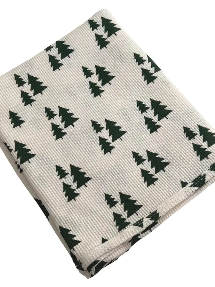 Green Trees Organic Cotton Waffle Swaddle - Forest