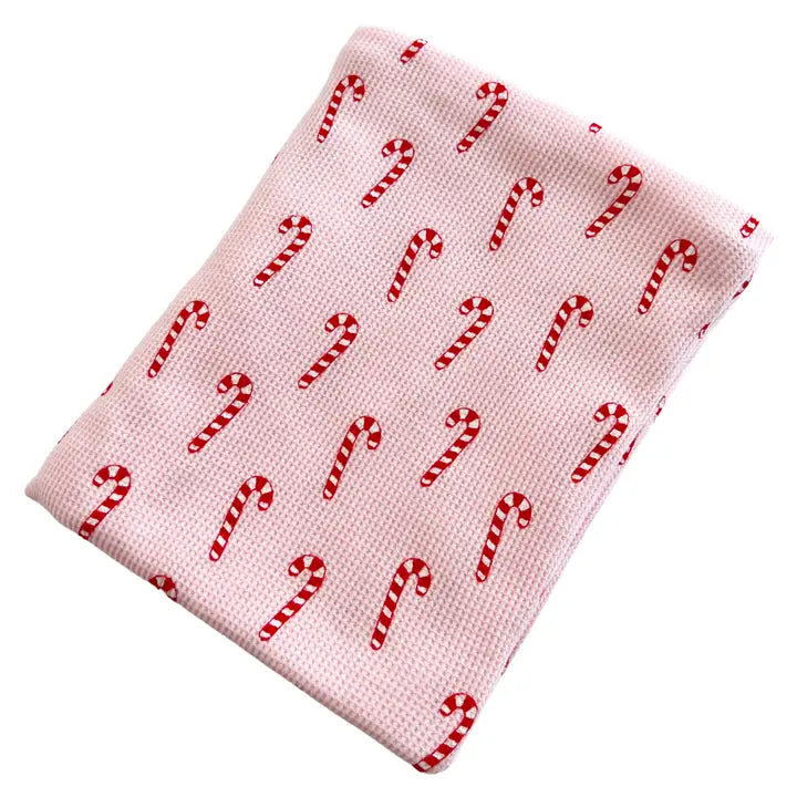 Organic Cotton Waffle Swaddle, Pink Candy Cane