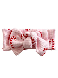 Organic Waffle Knot Bow, Pink Candy Cane