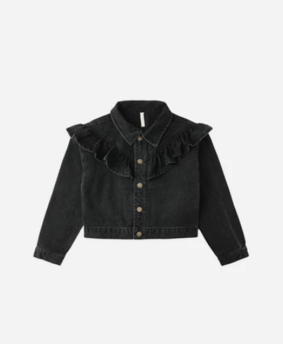 Ruffle Denim Jacket || Washed Black