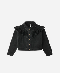 Ruffle Denim Jacket || Washed Black