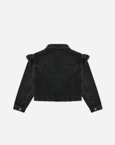 Ruffle Denim Jacket || Washed Black