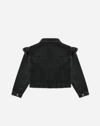 Ruffle Denim Jacket || Washed Black