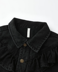 Ruffle Denim Jacket || Washed Black