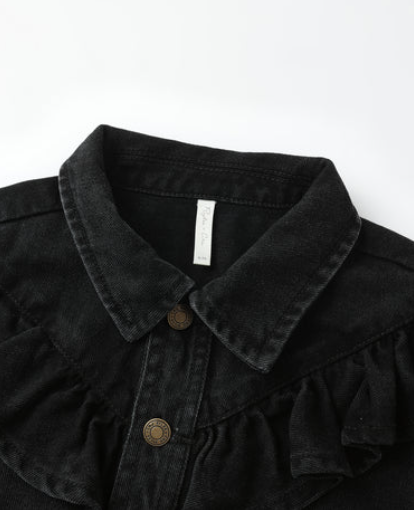 Ruffle Denim Jacket || Washed Black