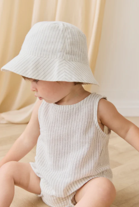 Organic Cotton Woven Bucket Hat - Mini Pinstripe Parchment