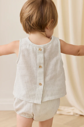 Organic Cotton Gabriel Bloomer - Mini Pinstripe Parchment/Dawn