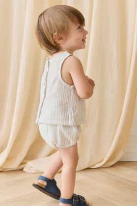 Organic Cotton Winslow Top - Mini Pinstripe Parchment / Dawn