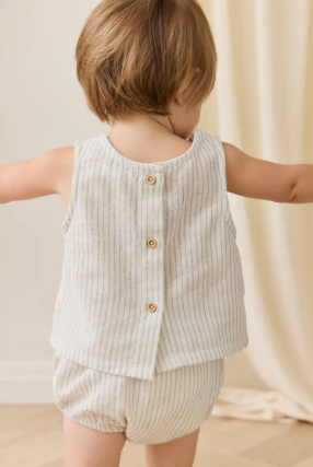 Organic Cotton Winslow Top - Mini Pinstripe Parchment / Dawn