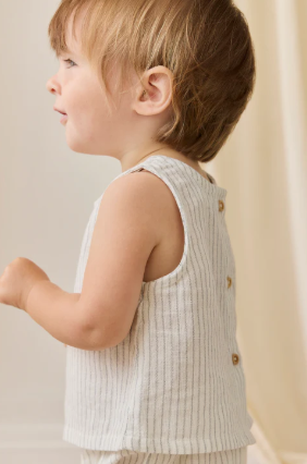 Organic Cotton Winslow Top - Mini Pinstripe Parchment / Dawn